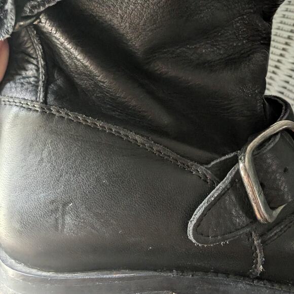 Frye Black Leather Slouchy Buckle Boots - Picture 4 of 8